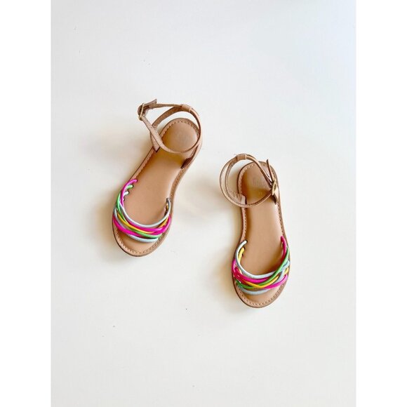 Girls' GAP Tan Faux Leather Rainbow Strappy Ankle Strap Sandals, Size 28/11 - Picture 1 of 11